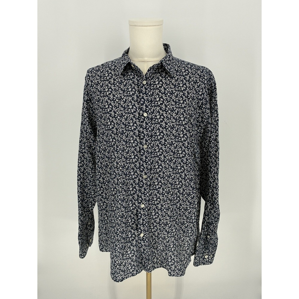 Banana Republic Shirt Men XL Blue Floral Linen Slim Fit Button Up Hawaiian Beach